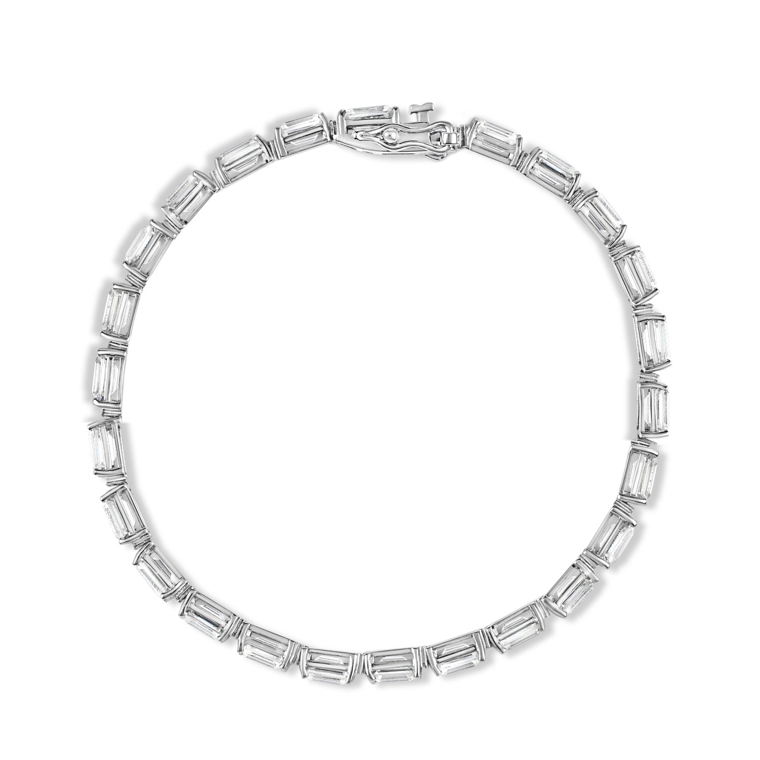 Women's Sterling Silver Emerald-cut Moissanite Bracelet-Above