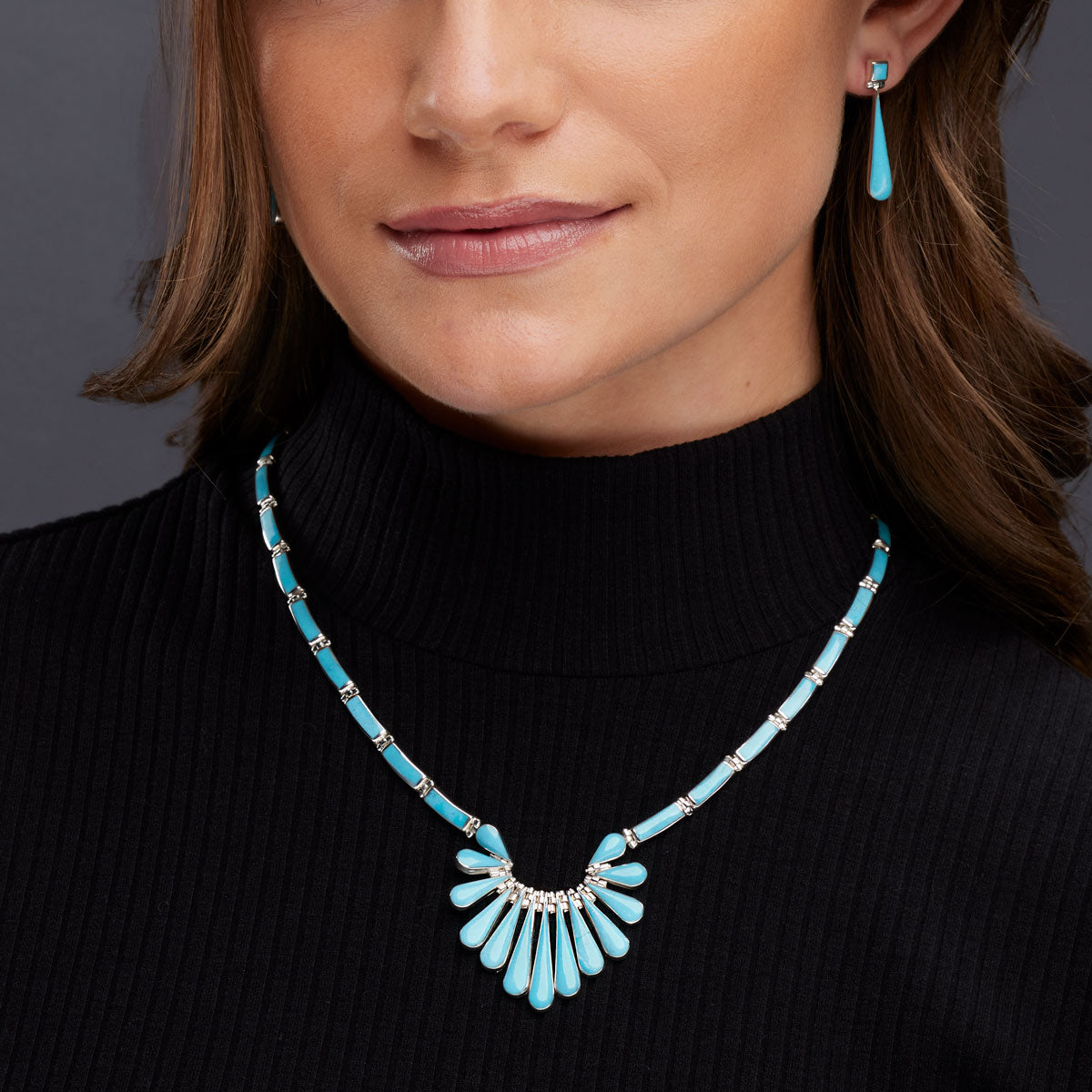 Sterling Silver Navajo Turquoise Set On Model