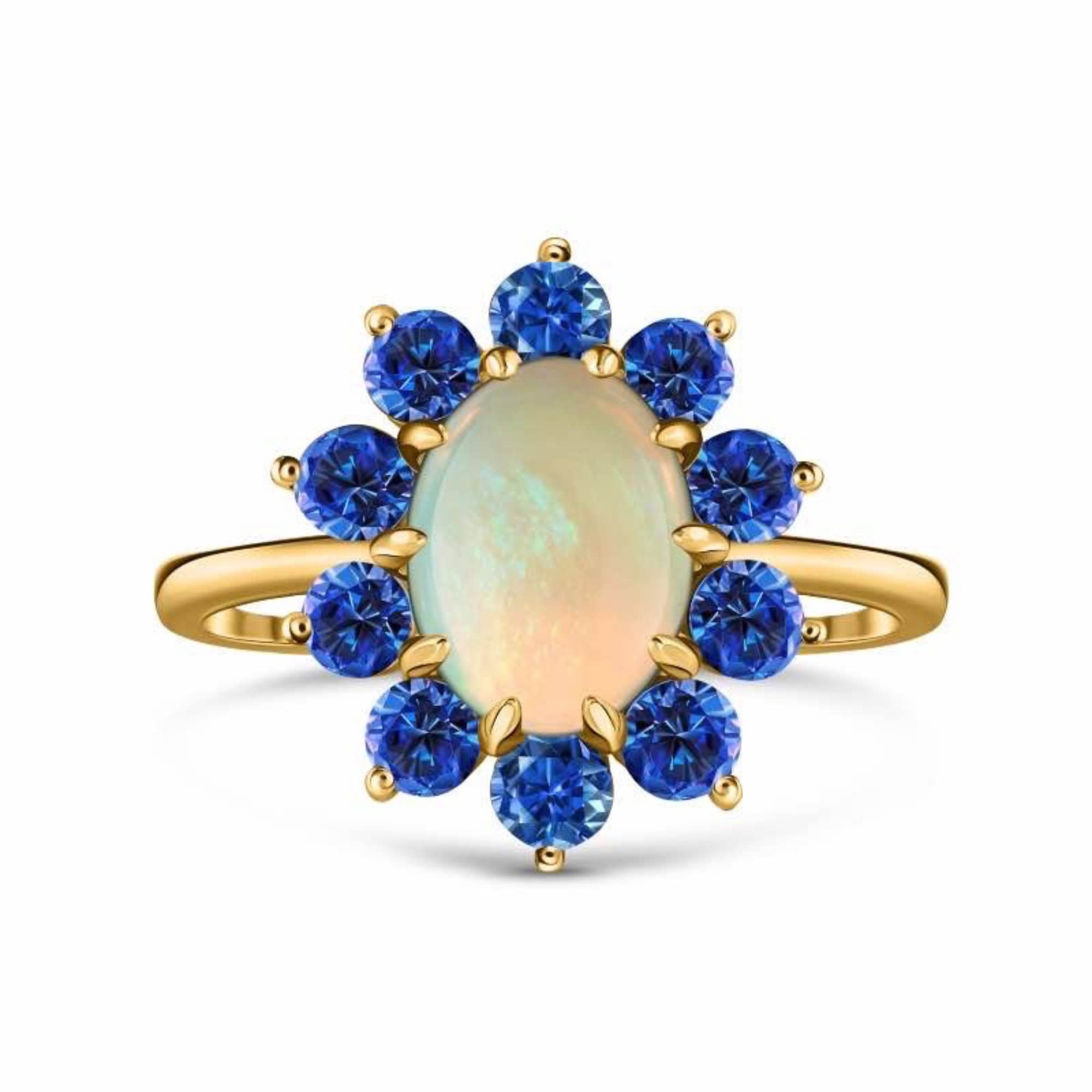 Women's 14K Yellow Gold Australian Opal & Blue Sapphire Ring