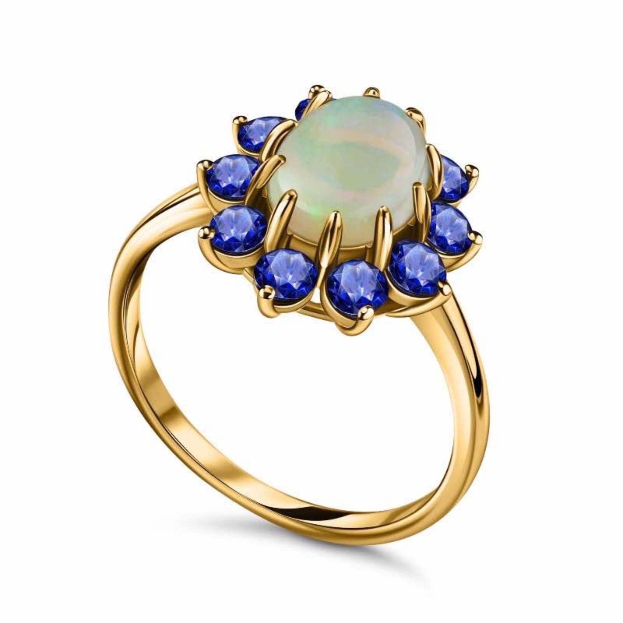 Women's 14K Yellow Gold Australian Opal & Blue Sapphire Ring