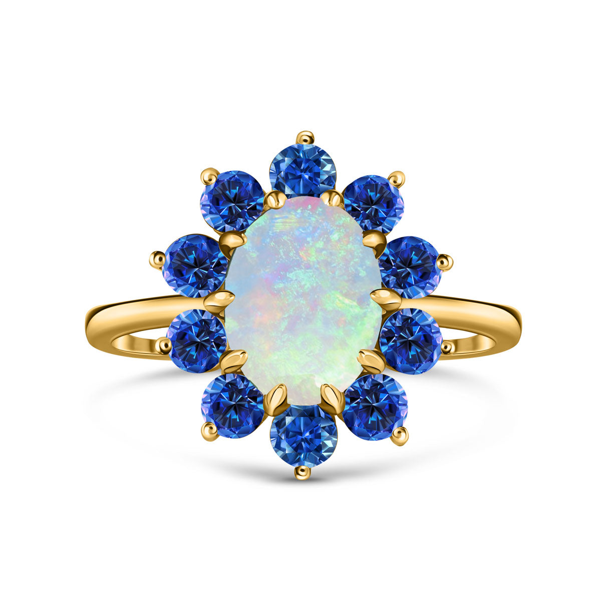 Women's 14K Yellow Gold Australian Opal & Blue Sapphire Ring