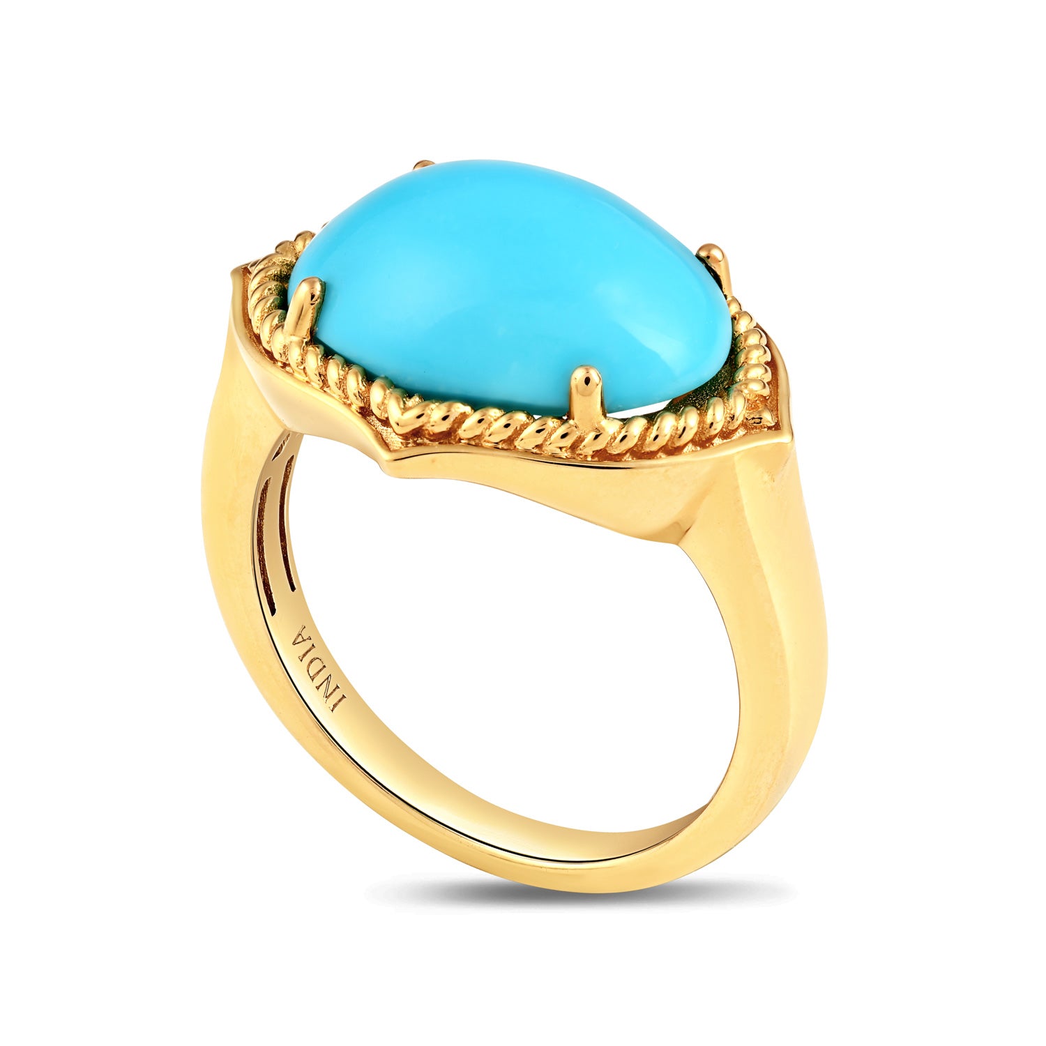 Women's 14K Yellow Gold Sleeping Beauty Turquoise Ring-3/4 view