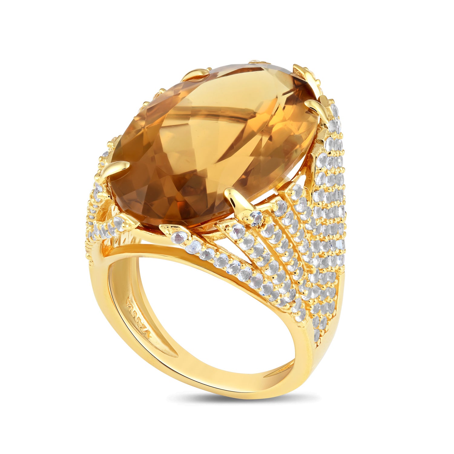 18 KTS BICOLOR GOLD RING WITH CITRINE TOPAZ AND DIAMONDS - EliteWebShop