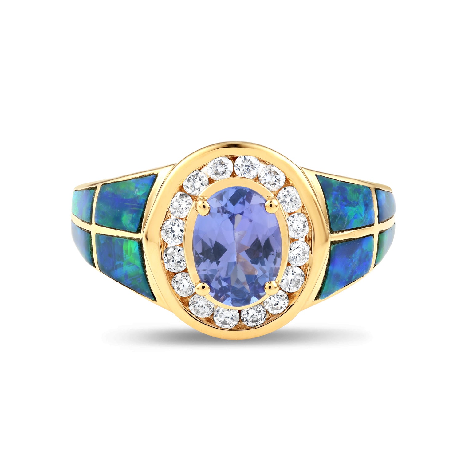 Women's 14K Yellow Gold Tanzanite and Opal Ring-Front