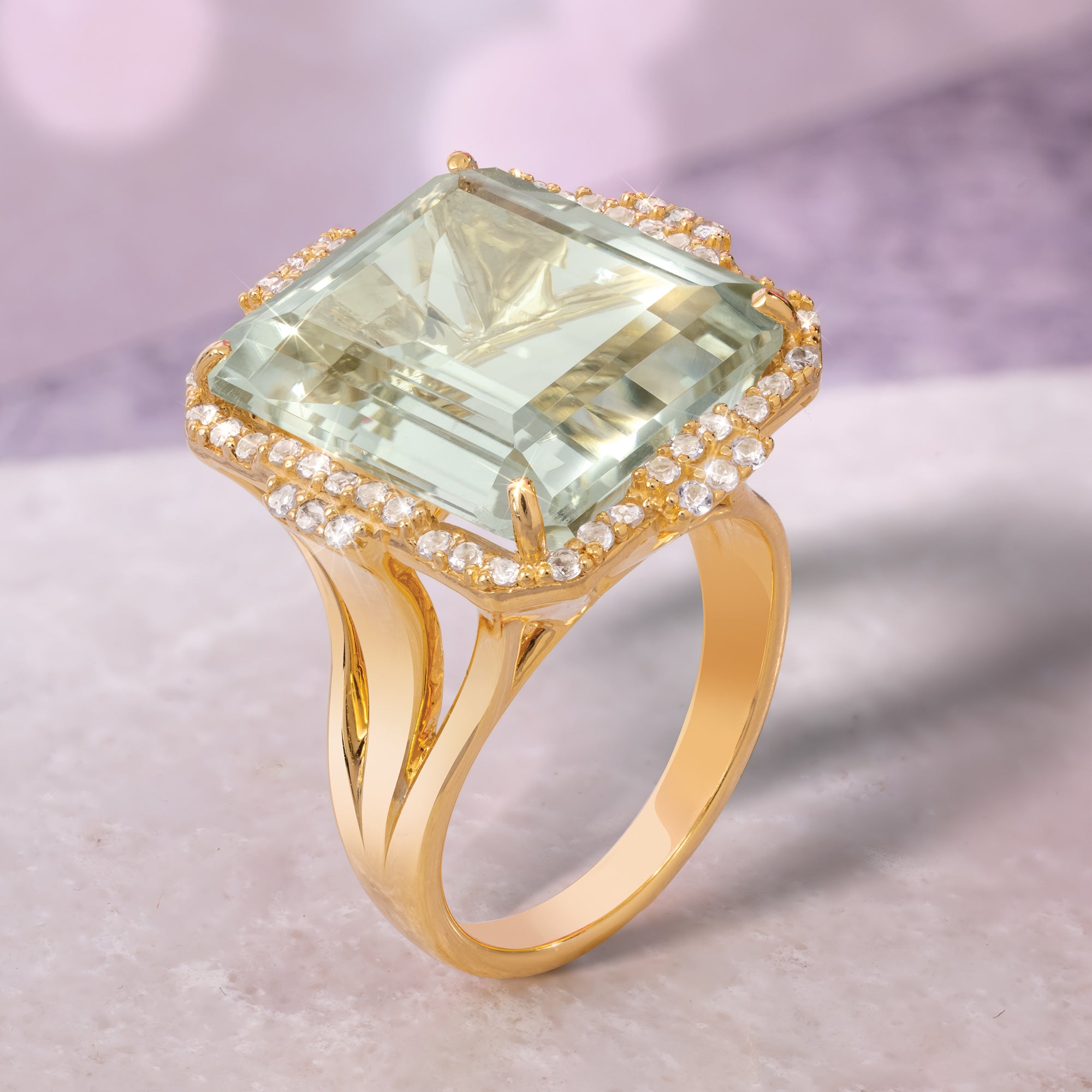 18k Yellow Gold-Vermeil Green Amethyst & White Topaz Ring