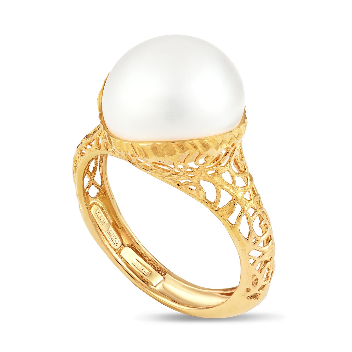 Women's 14K Italian Yellow Gold Filigree Pearl Ring