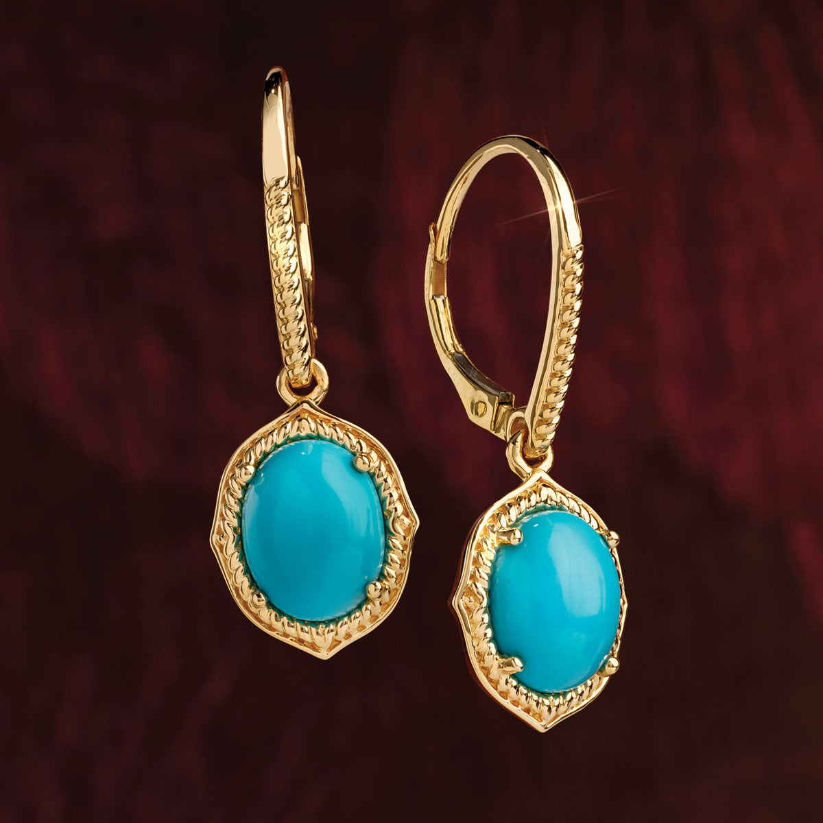 Women's 14K Yellow Gold Sleeping Beauty Turquoise Earrings