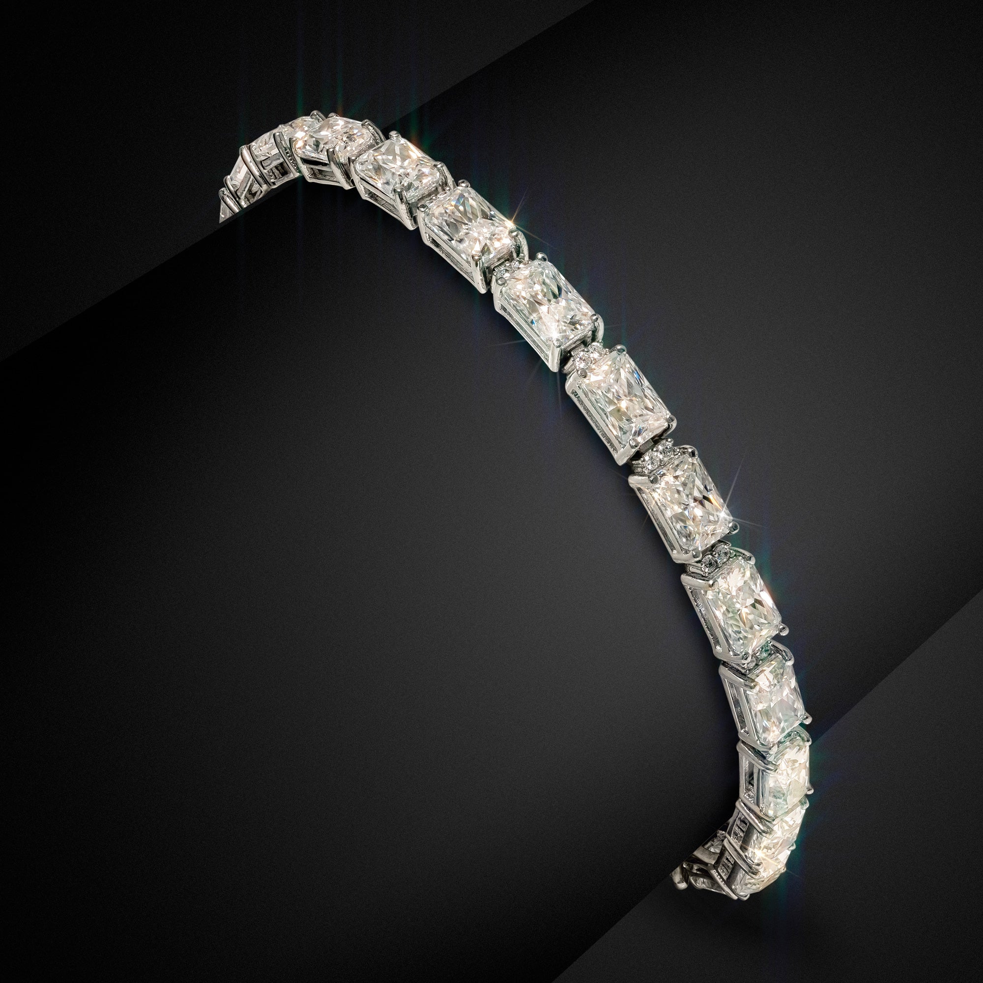Women's Sterling Silver Emerald-cut Moissanite Bracelet