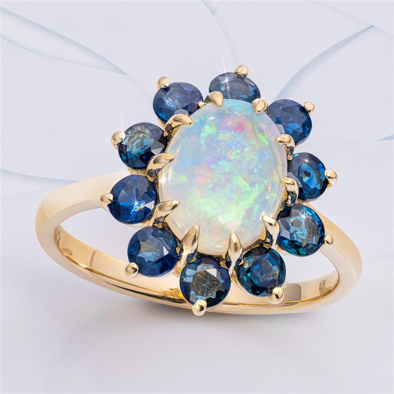 Women's 14K Yellow Gold Australian Opal & Blue Sapphire Ring