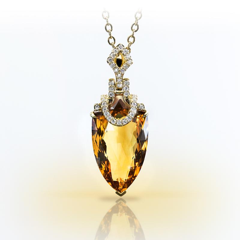 18K Gold Citrine and Diamond Pendant