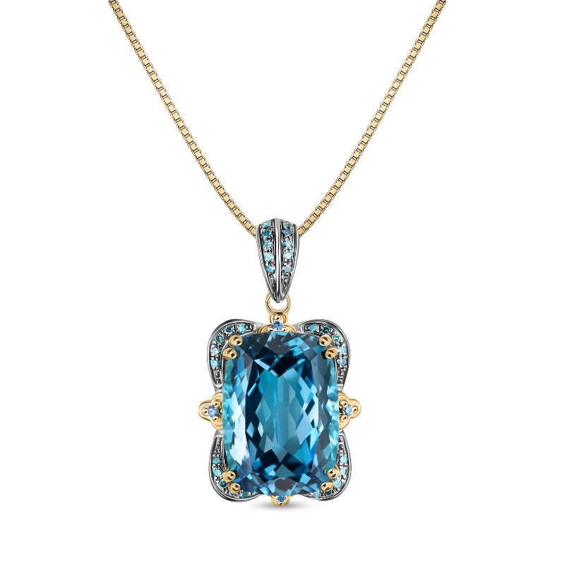 14K White and Yellow Gold Topaz & Diamond Blues Necklace