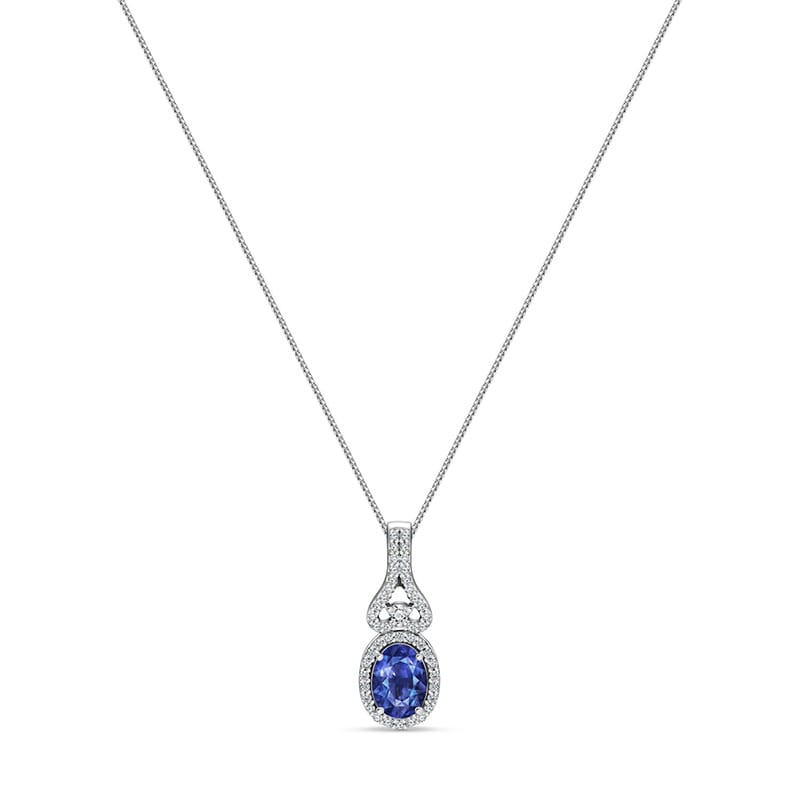 14K White Gold Tanzanite and Diamond Necklace