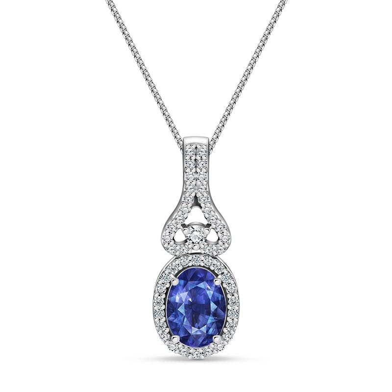 14K White Gold Tanzanite and Diamond Necklace