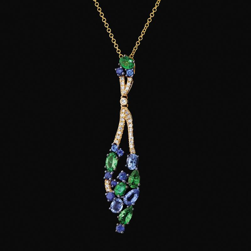 14K Gold Sapphire & Tsavorite Necklace