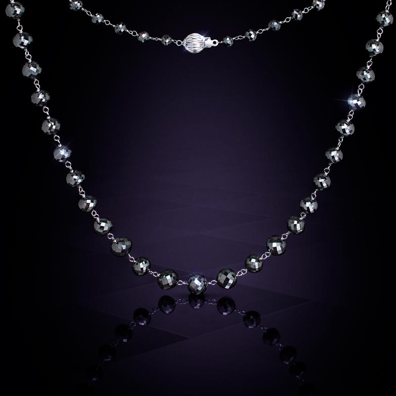 14K White Gold Black Diamond Necklace