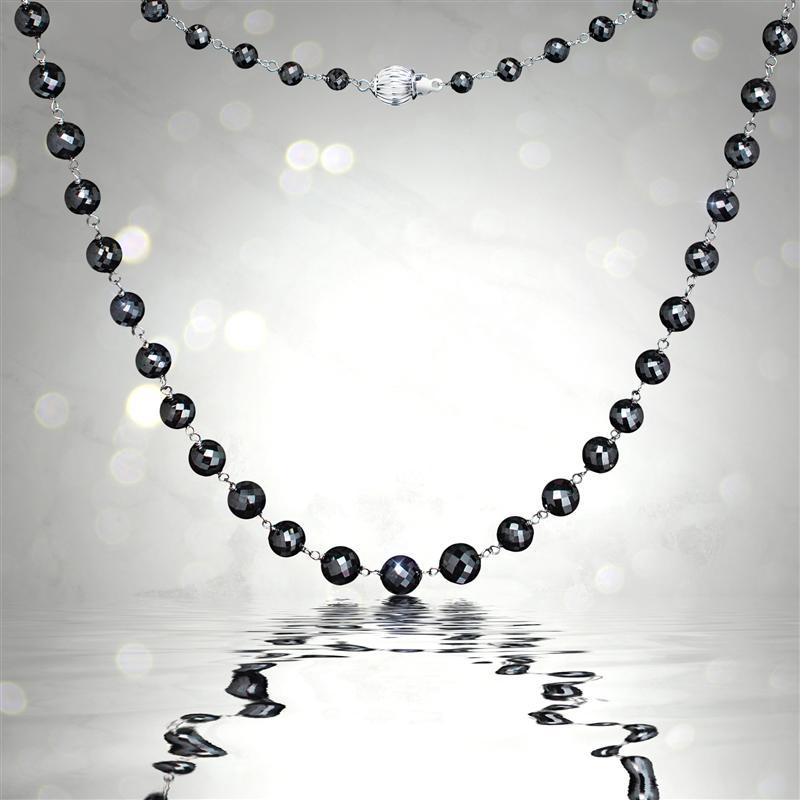 14K White Gold Black Diamond Necklace