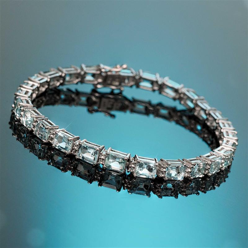 Sterling Silver Aquamarine And White Topaz Tennis Bracelet