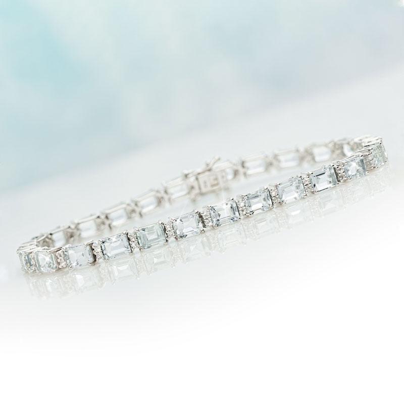 Sterling Silver Aquamarine And White Topaz Tennis Bracelet