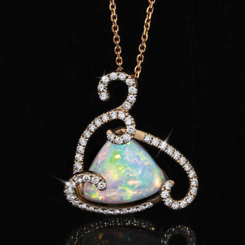 14K Gold Opal & Diamond Necklace