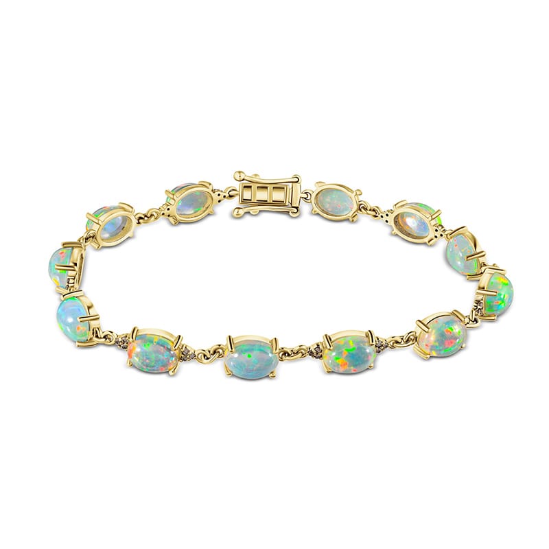 10K Yellow Gold Honeycomb Opal and Champagne Diamond Bracelet