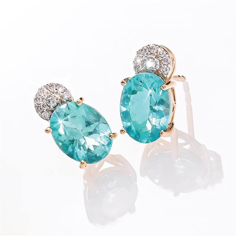 14K Yellow Gold Apatite and Diamond Earrings