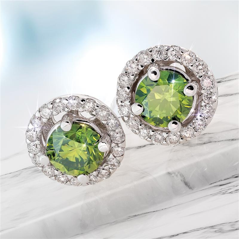 14K White Gold Fancy Green and White Diamond Earrings