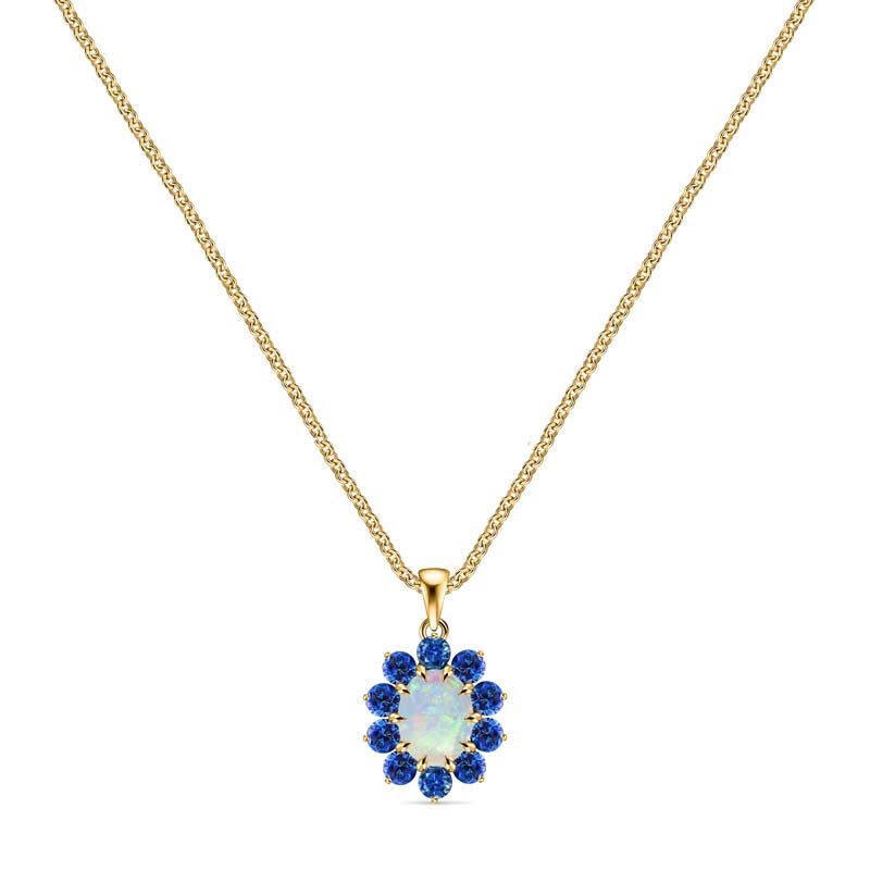 14K Yellow Gold Australian Opal & Blue Sapphire Pendant