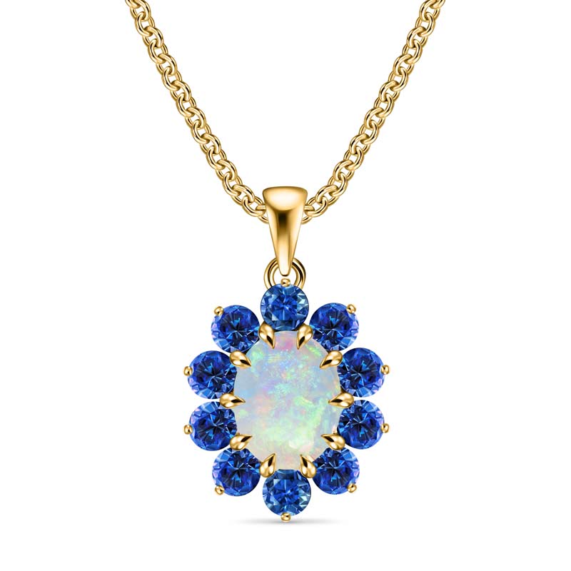 14K Yellow Gold Australian Opal & Blue Sapphire Pendant