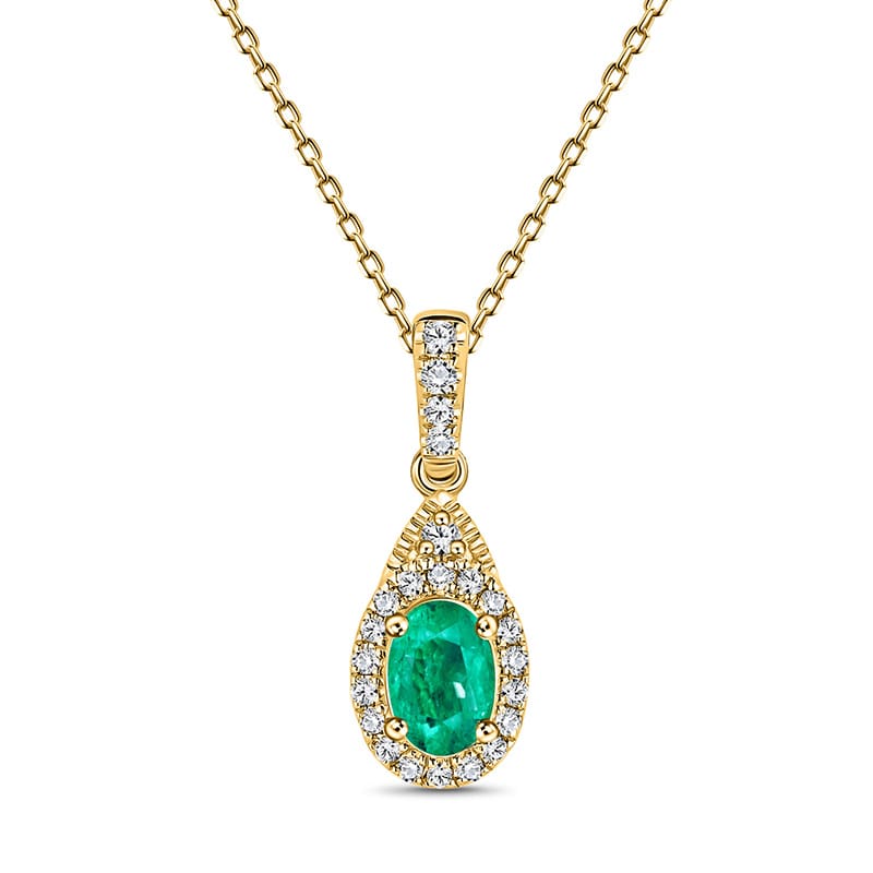 14k Yellow Gold Oval  Emerald & Diamond Necklace