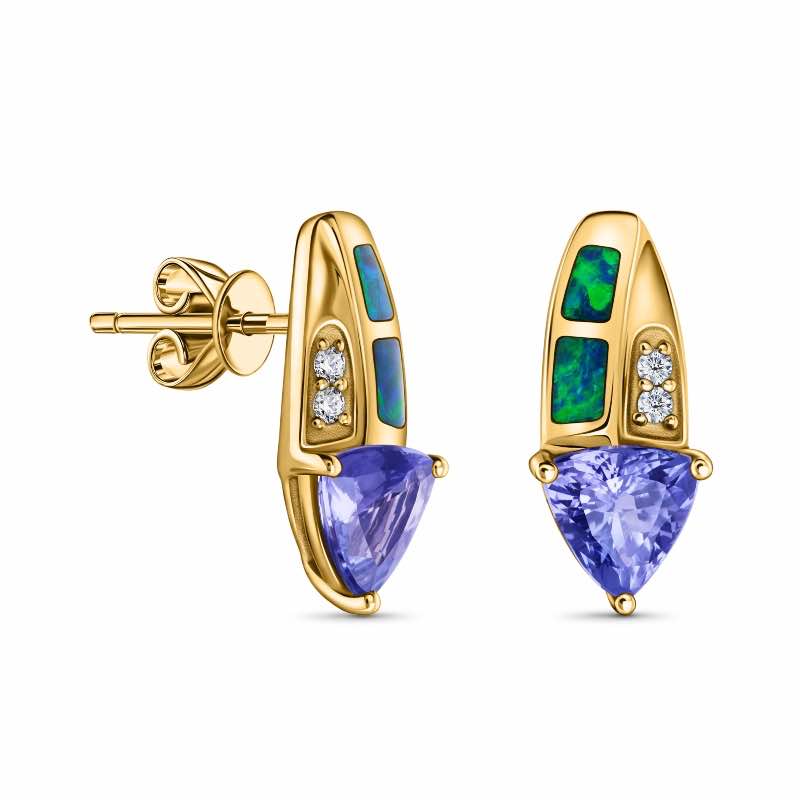 14k Yellow Gold Tanzanite & Opal Earrings