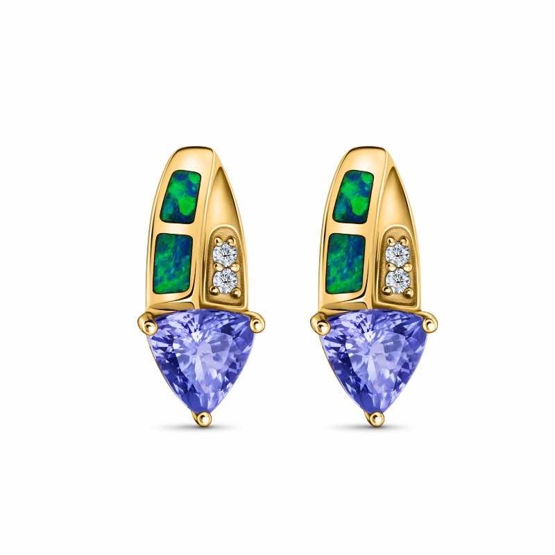 14k Yellow Gold Tanzanite & Opal Earrings