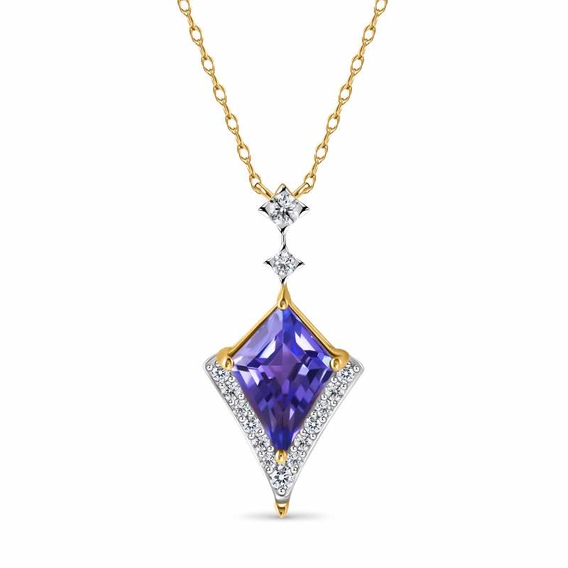 14K Gold Fancy Cut Tanzanite & Diamond Necklace