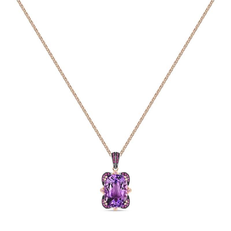 14k Rose Gold Amethyst and Pink Sapphire Necklace