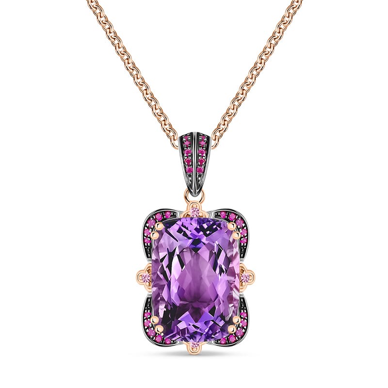 14k Rose Gold Amethyst and Pink Sapphire Necklace