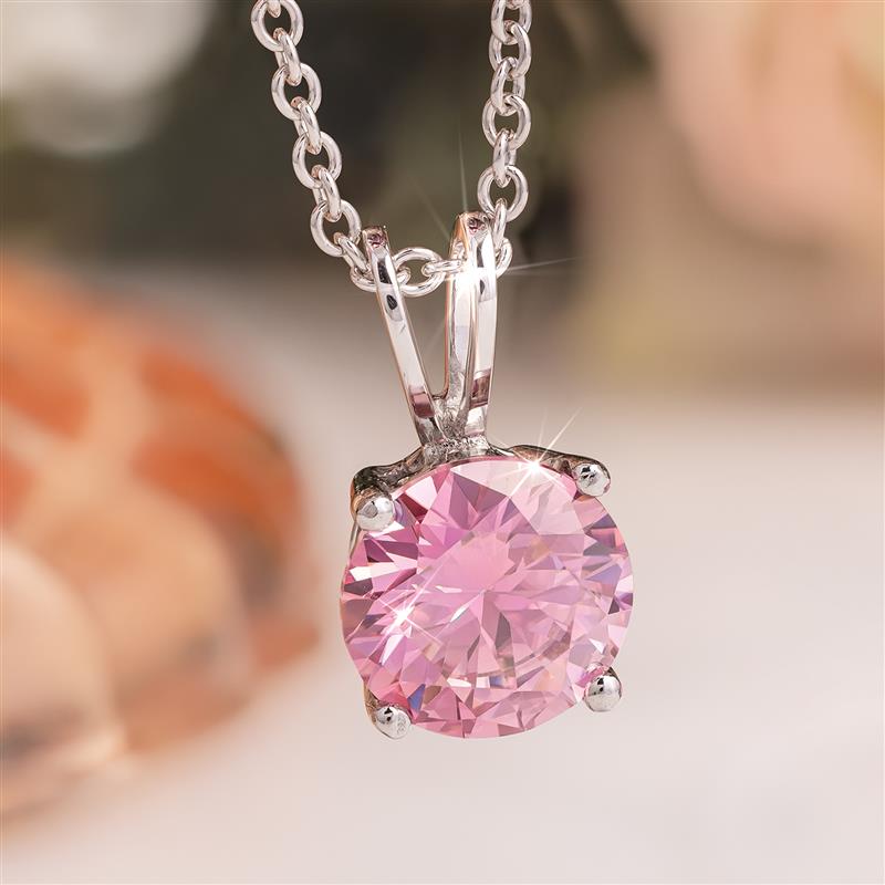 14K White Gold Pink Moissanite Necklace