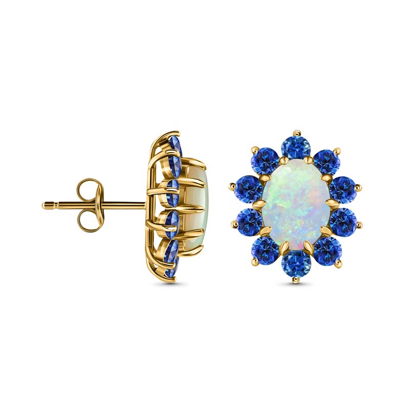 14K Yellow Gold Australian Opal & Sapphire Earrings