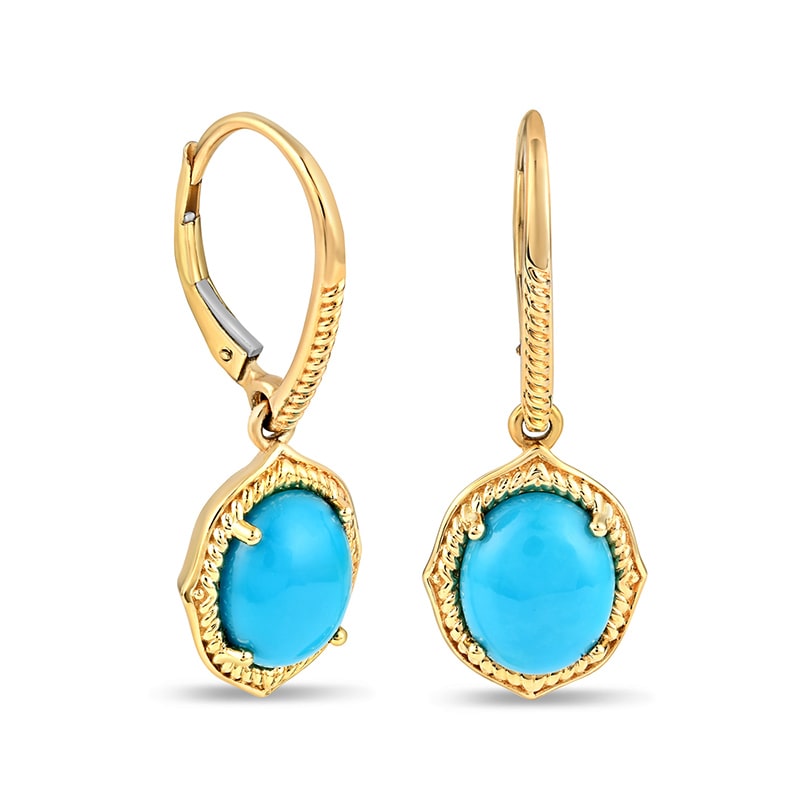 14K Yellow Gold Sleeping Beauty Turquoise Earrings