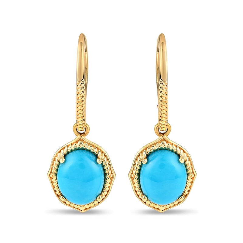 14K Yellow Gold Sleeping Beauty Turquoise Earrings