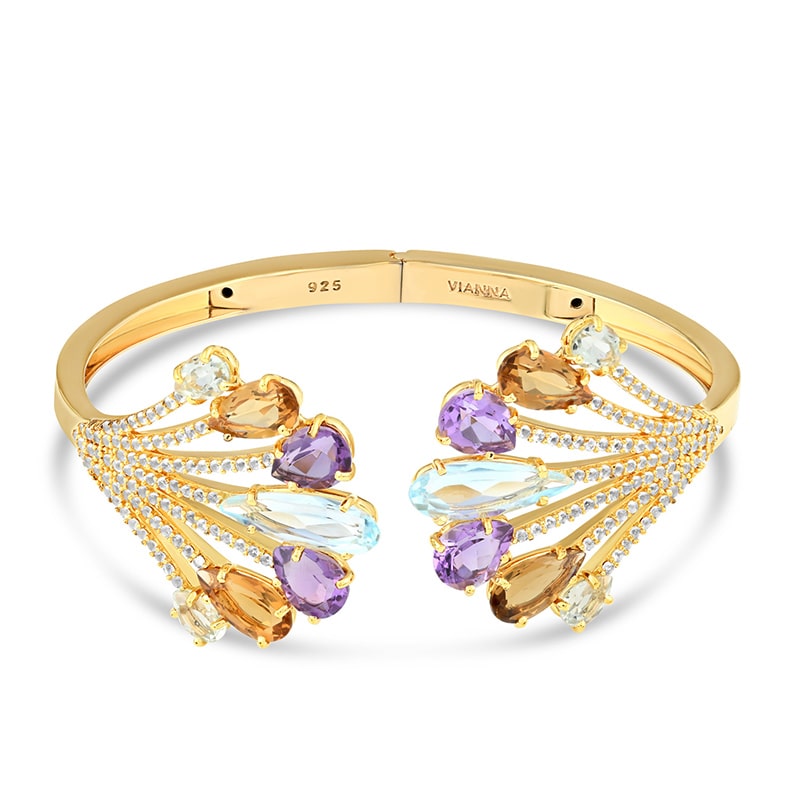 18K Yellow Gold Vermeil Amethyst, Prasiolite,  Blue Topaz & Citrine Collection Bracelet