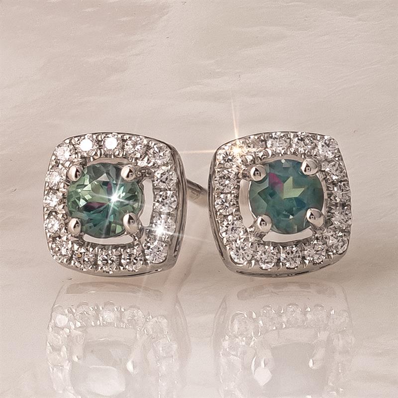 14K White Gold Alexandrite & Diamond Earrings