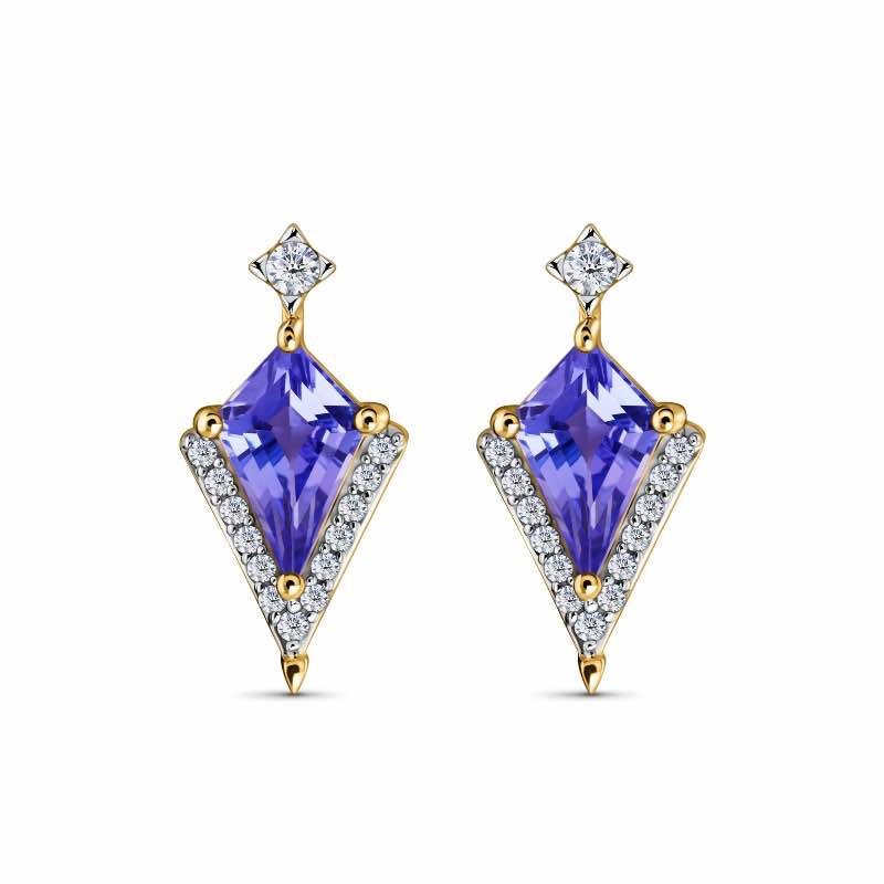 14K Yellow Gold Fancy Cut Tanzanite and Diamond Earrings