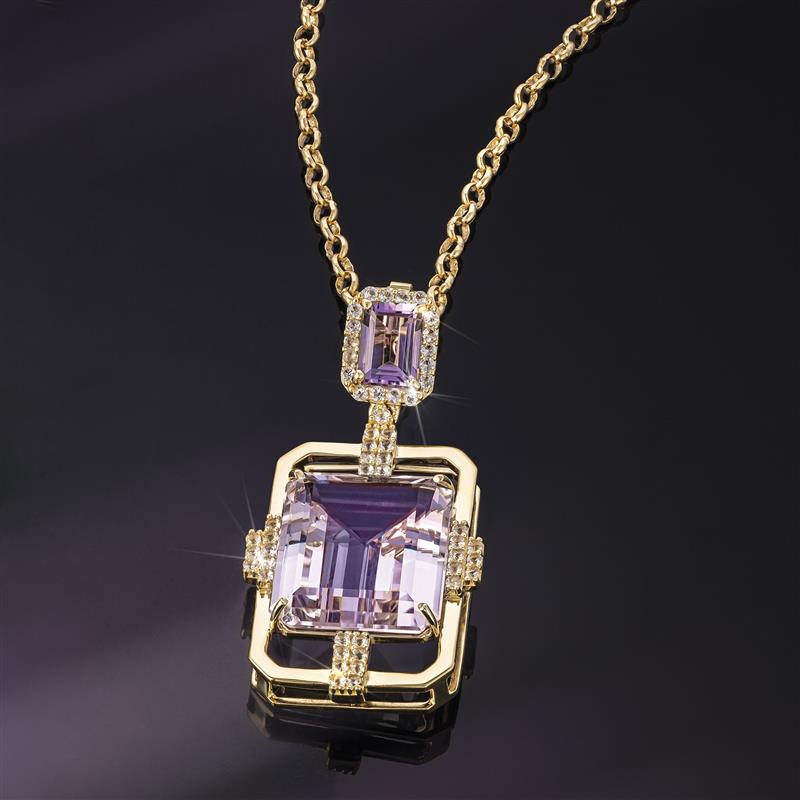 14K Gold Vermeil Rose de France  Pink and Purple Amethyst Necklace