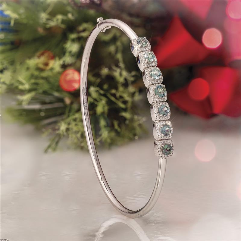 14K White Gold Alexandrite & Diamond Bangle