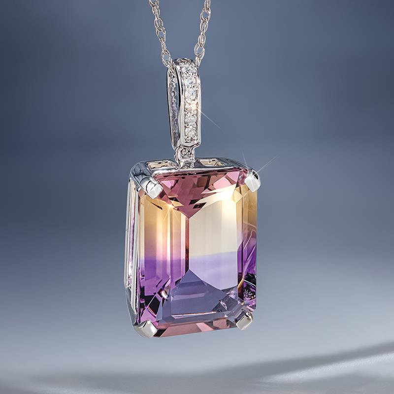 14k White Gold Ametrine & Diamond Necklace