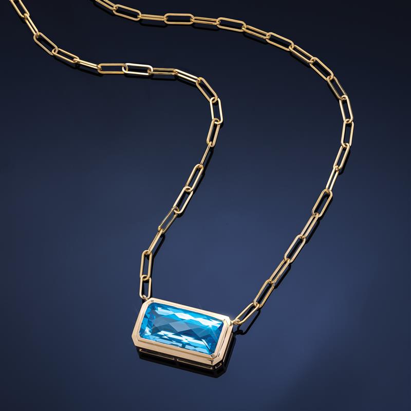 14k Yellow Gold Zermatt Swiss Blue Topaz Necklace