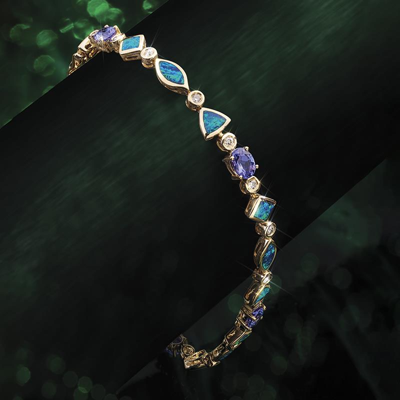 14k Yellow Gold Tanzanite & Opal Bracelet