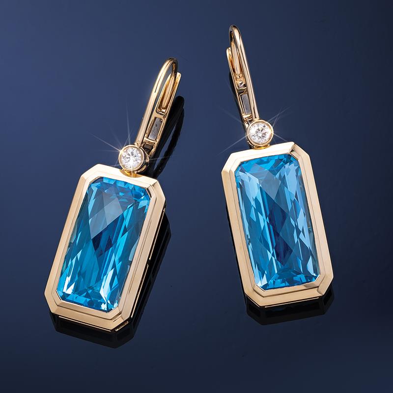 14k Yellow Gold Zermatt Swiss Blue Topaz Earrings