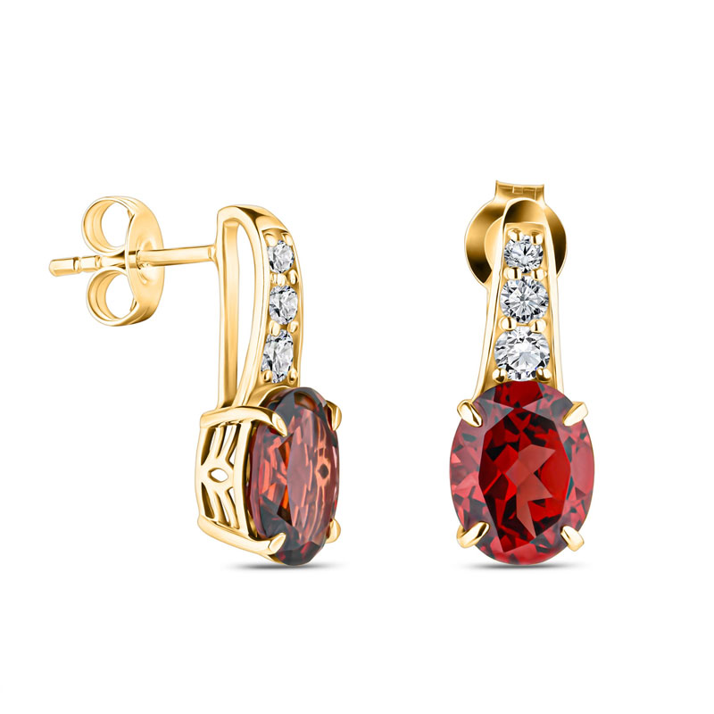 18k Yellow Gold Anthill Garnet and Diamond Earrings