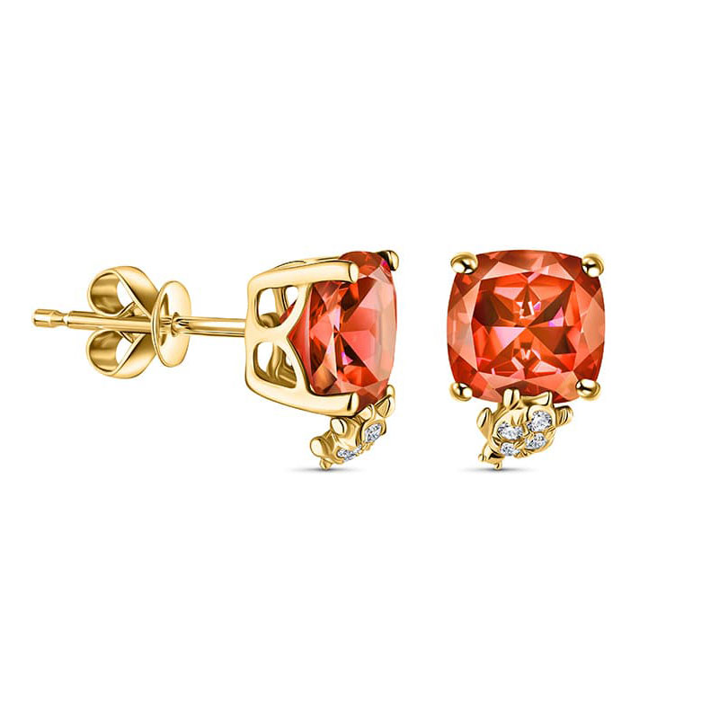 14K Yellow Gold Fire Opal and Diamonds Earrings