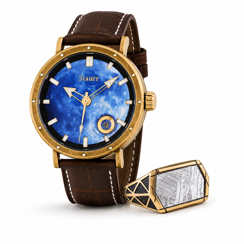 Lunar Meteorite Watch Plus Galaxy Meteorite Ring